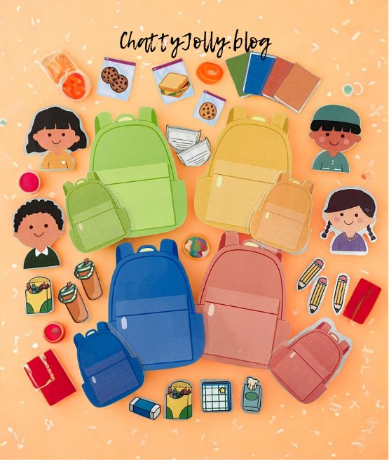 書包遊戲語言教材示意圖,透過顏色與大小指令提升幼兒理解與表達能力