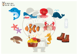 釣魚遊戲紙本素材展示，包括各種魚與釣竿卡片